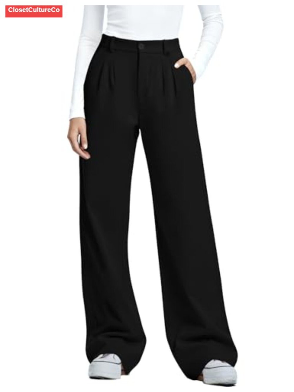 Kistore Women's Herringbone Wide Leg Pleated Dress Pants Work Slacks Pockets